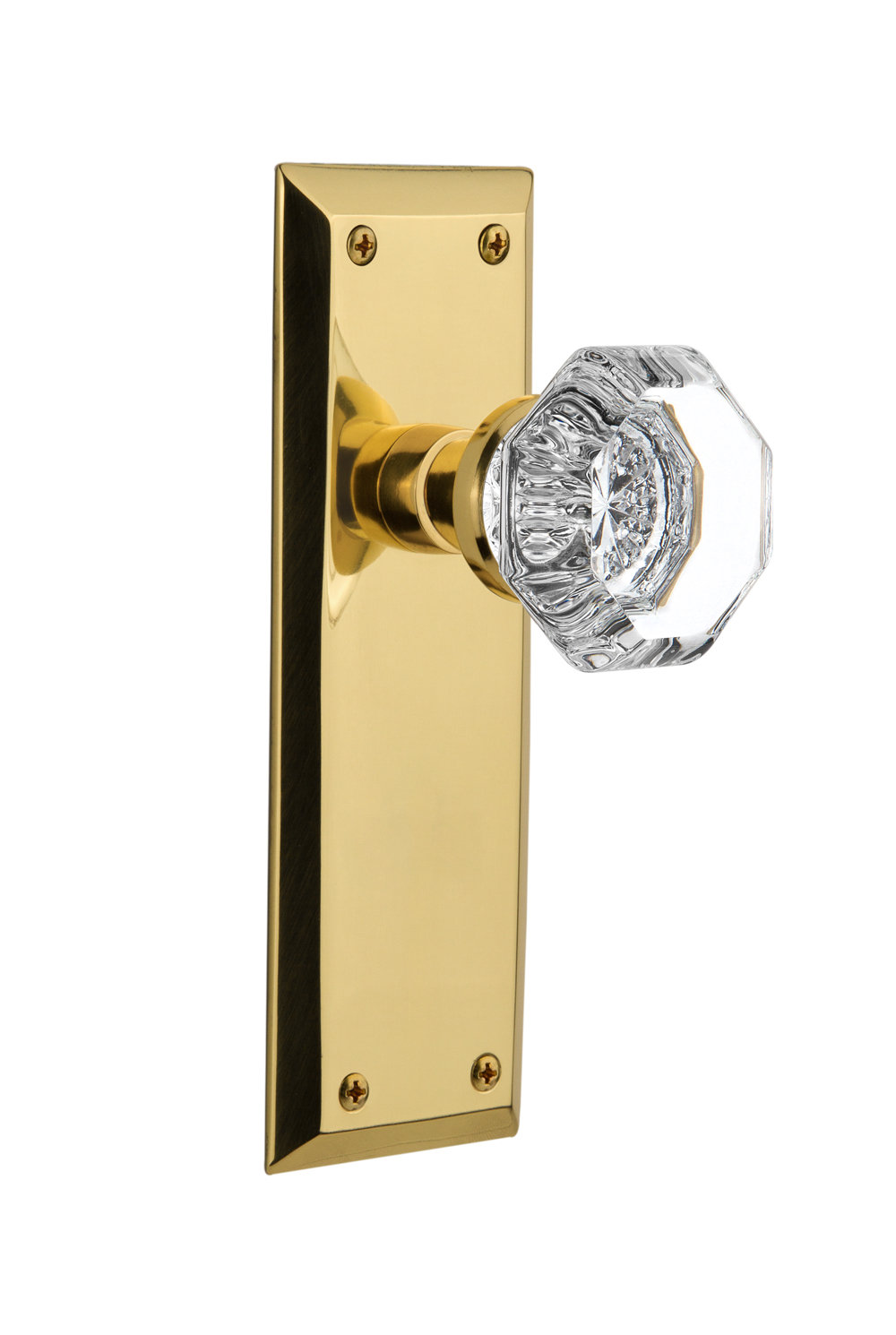 Waldorf Door Knob with New York Plate, Polished Brass, 2-3/8"