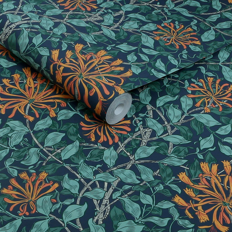 William Morris at Home 10m x 52cm Texture Matte Wallpaper Roll, Dark Blue