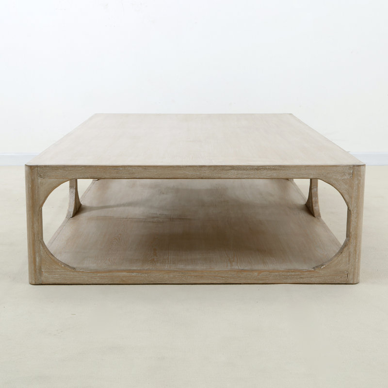 Peking Ming Revival Lily's Living Reclaimed Wood Coffee Table Weathered Whitewash, 15.75" H x 66.93" L x 43.31" W