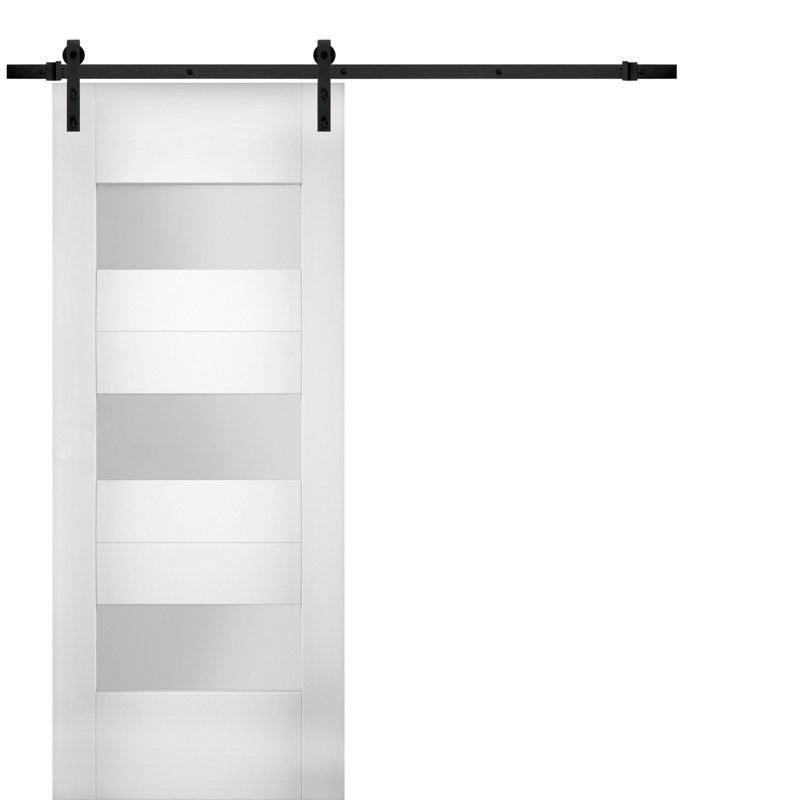 Modern Barn Door / Sete 6003 / 6.6FT Rail Track Heavy Hardware Set / Solid Panel Interior Doors-30" x 96"-Black Rail, Black