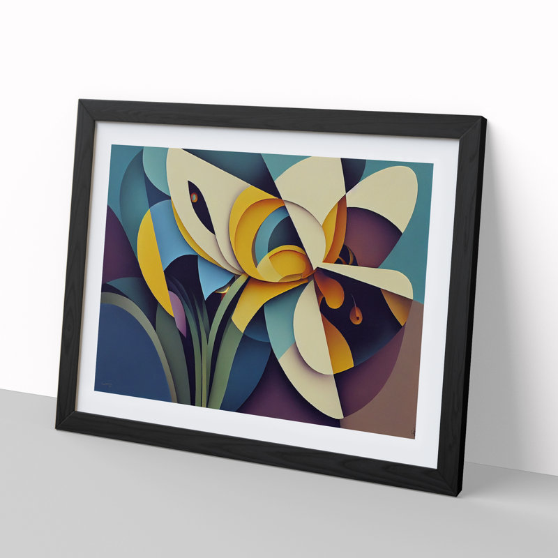 Abstract Iris Flower - Single Picture Frame Print, 46cm H x 64cm W x 2cm D, Black