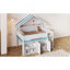 Lit mezzanine double avec toit à baldaquin et armoire de rangement, blanc et bleu