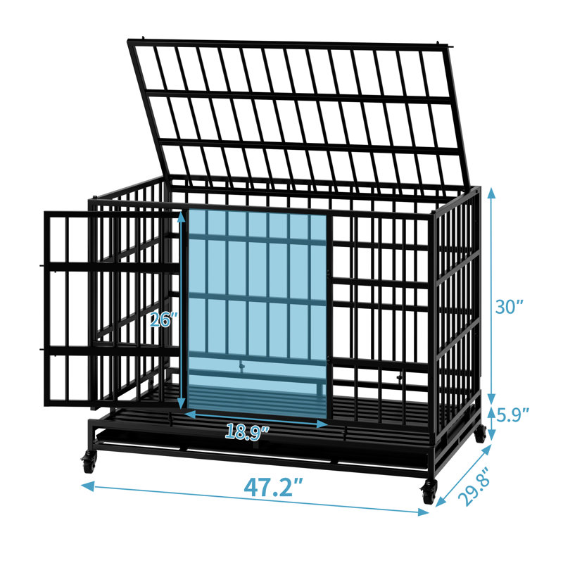 Cage pour chien de 48 pouces sur roulettes, abri sécuritaire pour canines moyennes et grandes, installation rapide et facile avec chiens d'entrée à bas seuil, finition rouille