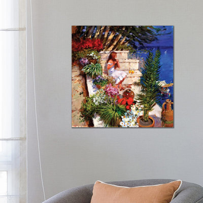 Mallorcan Terrace by John Haskins - Wrapped Canvas Painting