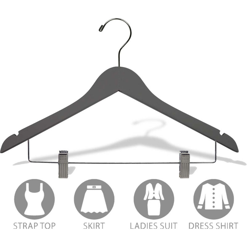 Cintre en bois enduit de caoutchouc pour jupe / pantalons, Gris