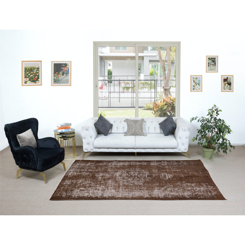 6x8.7 Ft Handmade Carpet with Shabby Elegance Style Design, Brown Area Rug