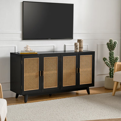 Emily 56.8''Rattan Cane TV Stand with Solid Legs for TVs up to 65''