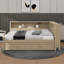 Lit de jour double en bois avec tablettes de rangement et lit gigogne escamotable