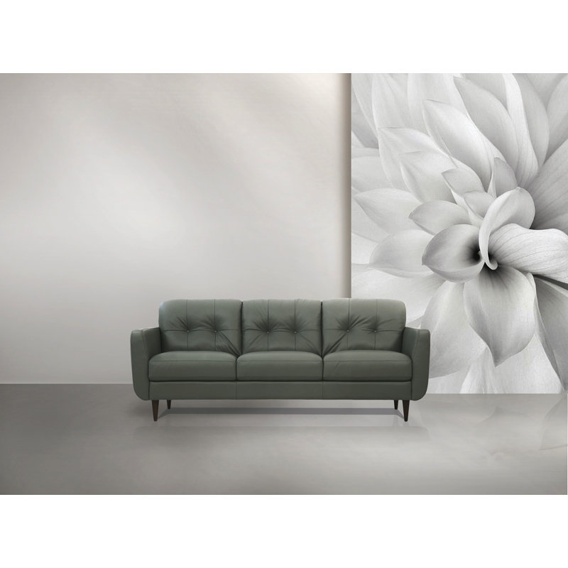 Canapé à accoudoirs évasés en cuir véritable 83 po Bove, Similicuir gris olive