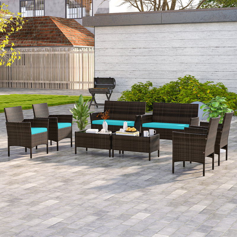 Klea Wicker 8 - Person Patio Conversation Set with Cushions, Turquoise