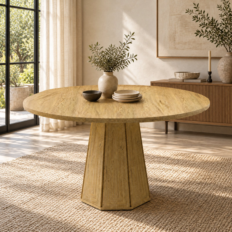 42.13"–57.87" Extendable Round to Oval Dining Table with Self-Storing Butterfly Leaf, Fluted Pedestal Base, Seats 4–6