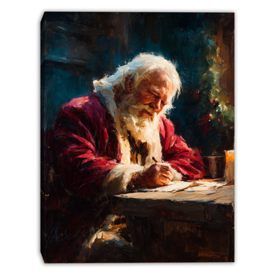 Père Noël qui écrit des lettres de Noël sur toile tendue