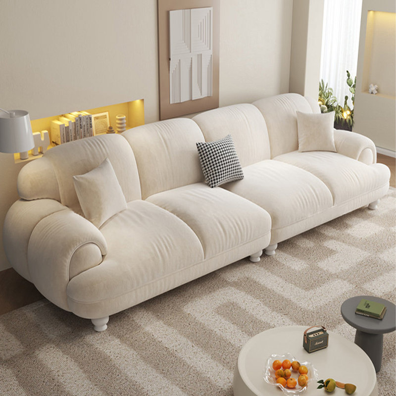 Causeuse-coussin modulaire 100% polyester crème, Crémeux