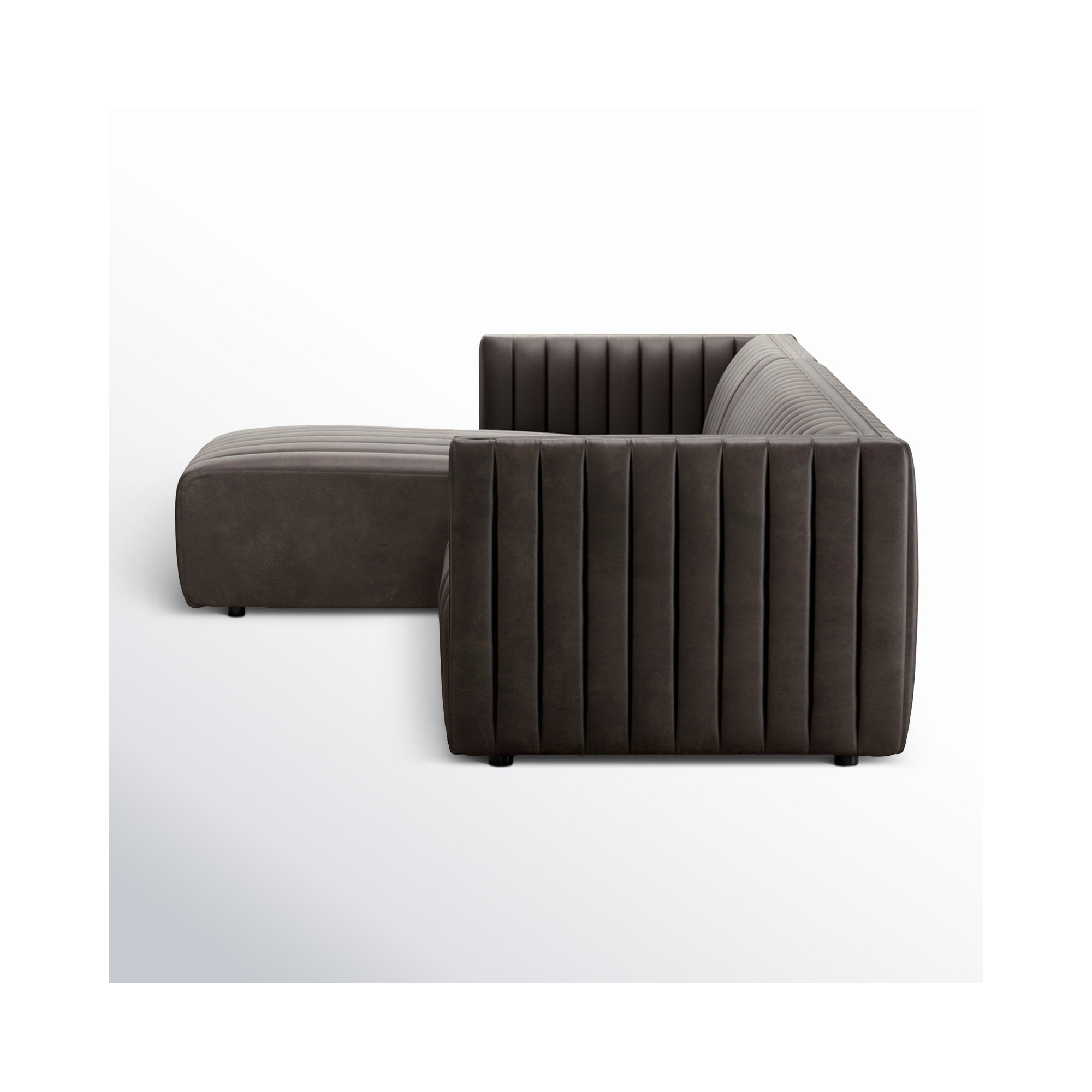 Brandt Upholstered Chaise L-Sectional, Left Hand Facing, Deacon Wolf Genuine Leather, 26.5" H x 105" W x 64" D