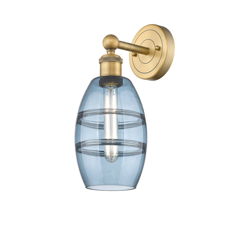 Applique murale en acier Bettylou, H 10,38 po x l 5,88 po x P 7,44 po, Laiton brossé, Bleu princesse