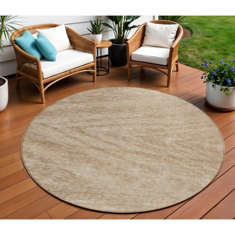 Tapis d'intérieur rond lavable abstrait kaki et brun 8 pi