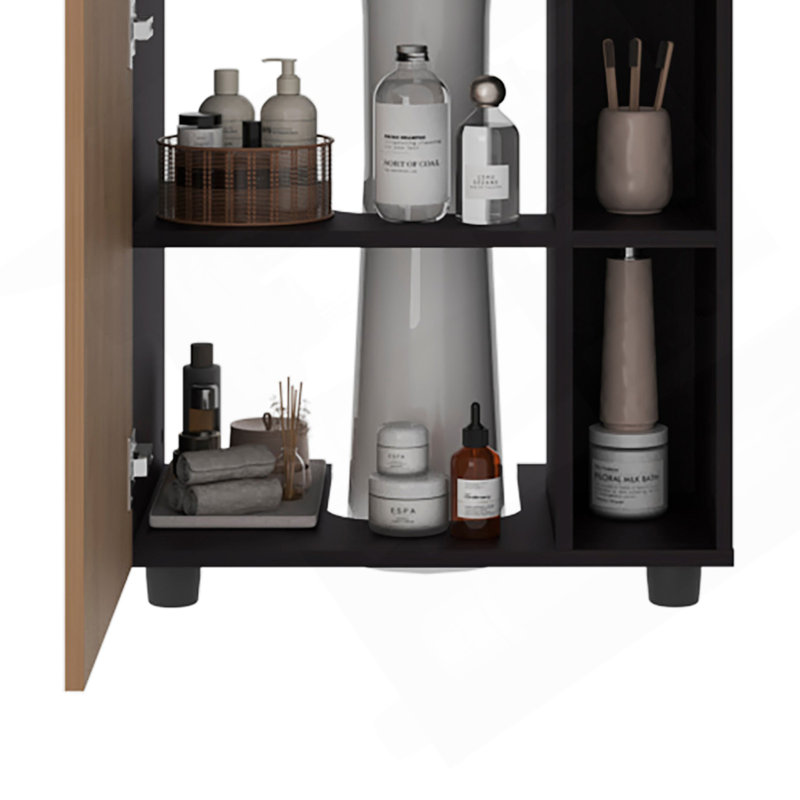 Armoire sur pied en wengé et chêne naturel à 1 porte