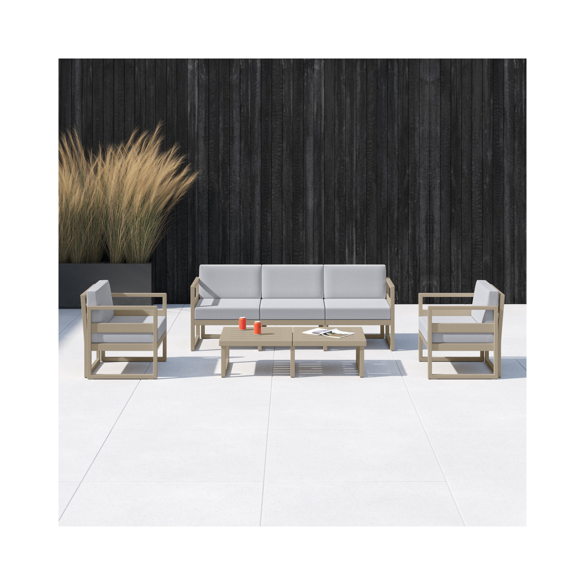 Lane 5 - Person Patio Conversation Set with Cushions, Canvas Granite Sunbrella® Canvas, Taupe
