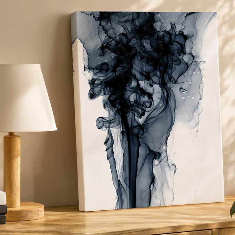 Toile, superbe composition abstraite monochrome avec formes fluides tourbillonnantes d'art mural, fumée ou vapeur, entrelacement gracieux sur toile