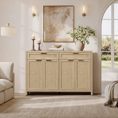 Consiglia 59'' Rattan Sideboard with 2 Drawers and 4 Doors, Adjustable Shelves