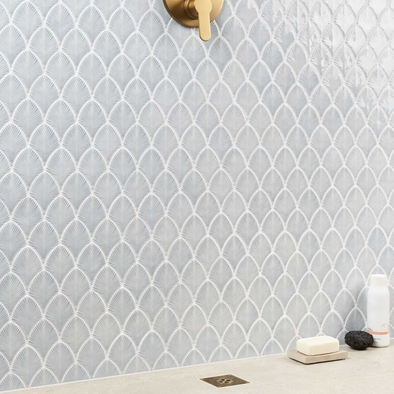 Nabi 3x4 Fishscale Crackled Glossy Glass Mosaic Tile, Arctic Blue