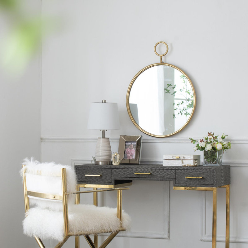 Miroir mural circulaire avec cadre en métal doré, 28,3 po x 22,4 po