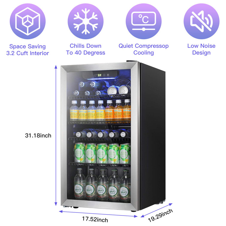 Beverage Cooler 145 Can Mini Fridge Glass Door for Soda Beer Wine Glass  Door Sta
