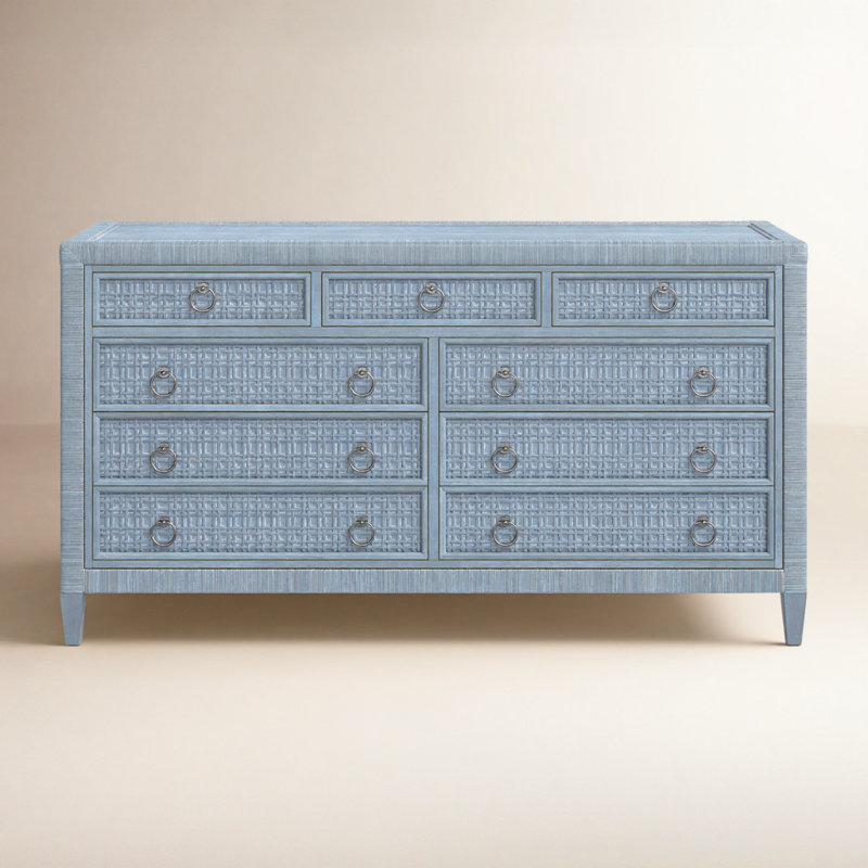 Naples 9 Drawer 64'' W Dresser, No, Satin Nickel, Pumice