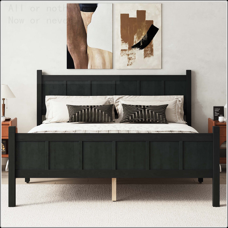 Twin Size Flat Panel Bed with Shaker and Farmhouse Style Design, Queen, Black