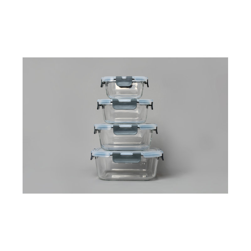 GENICOOK 8pc Square Borosilicate Glass Container with Vented Lid Set, 4 containers