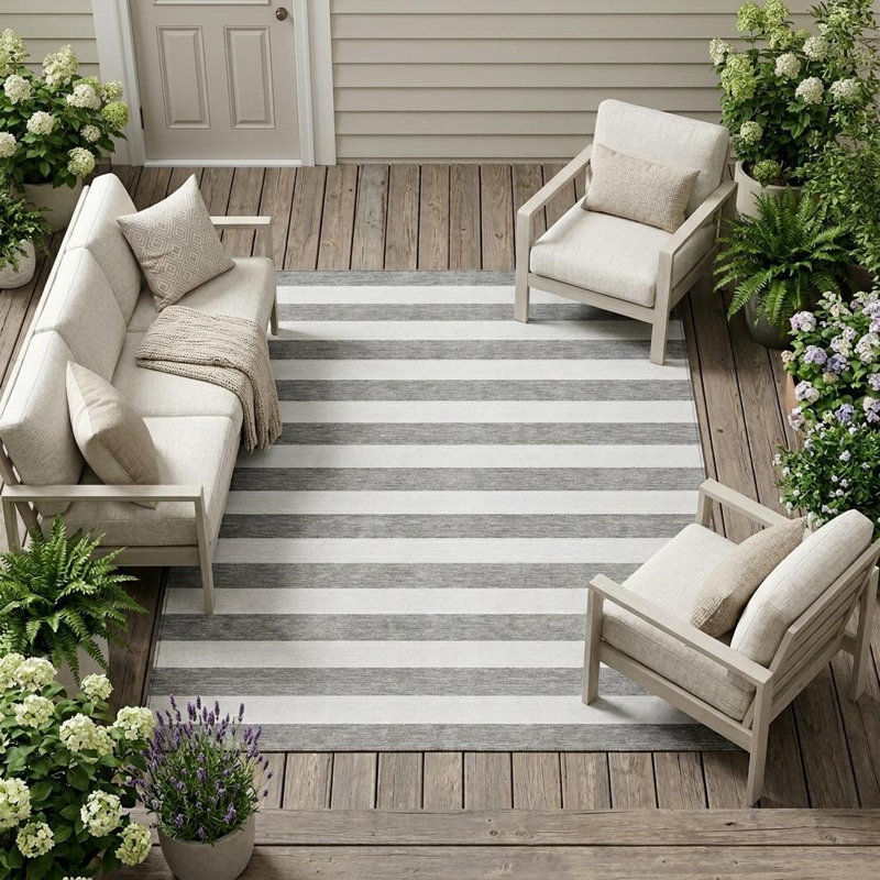 Tapis intérieur antidérapant à rayures grises et blanches 9 pi x 12 pi