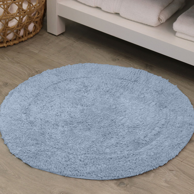 Tapis de salle de bain, Bleu, Rond 30 po
