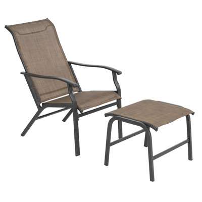 2-piece Patio All-weather PVC-coated polyester Lounge Chair With Ottoman, Brown