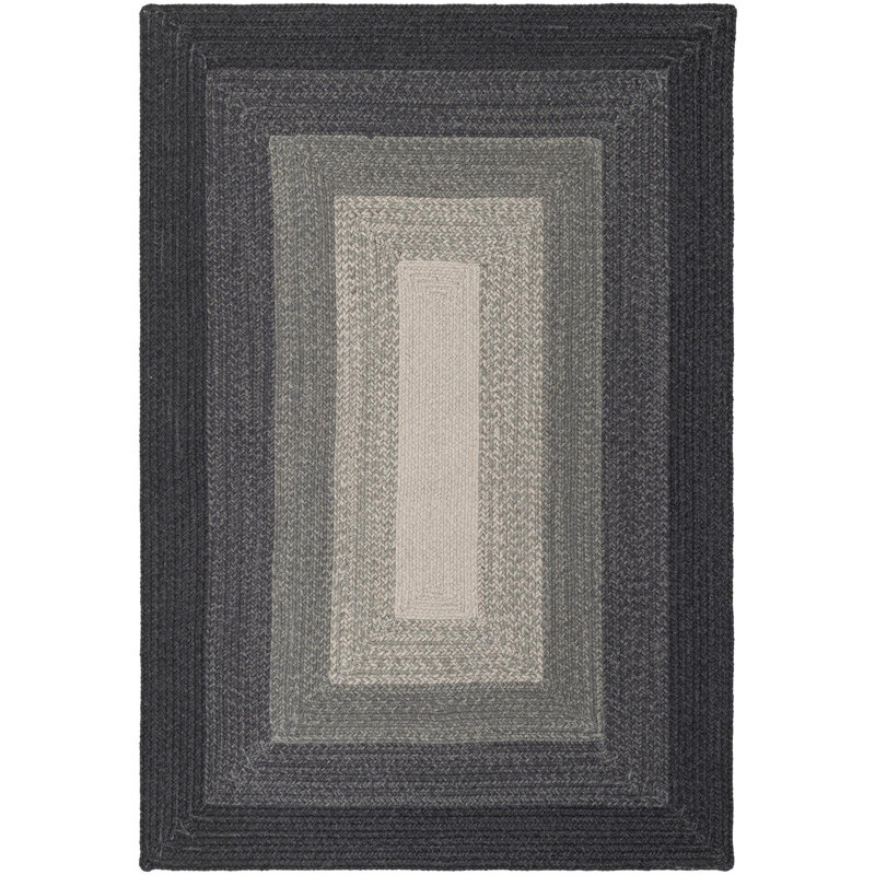  Ombre Hand Braided Wool Rug, Gray, Rectangle 4'1" x 6'1"