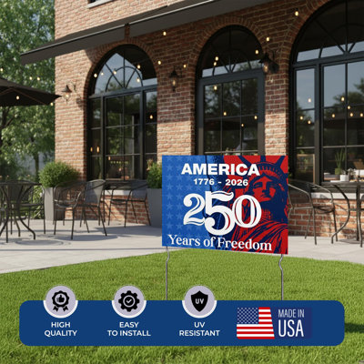 America 1776-2026 (B) Yard Sign by DC | 24"x18" Double Sided USA Garden Sign with 13” Metal Stakes | Outdoor Signs Waterproof for Lawn, Patio, Sidewalk & House | Set of 5 | Made in USA