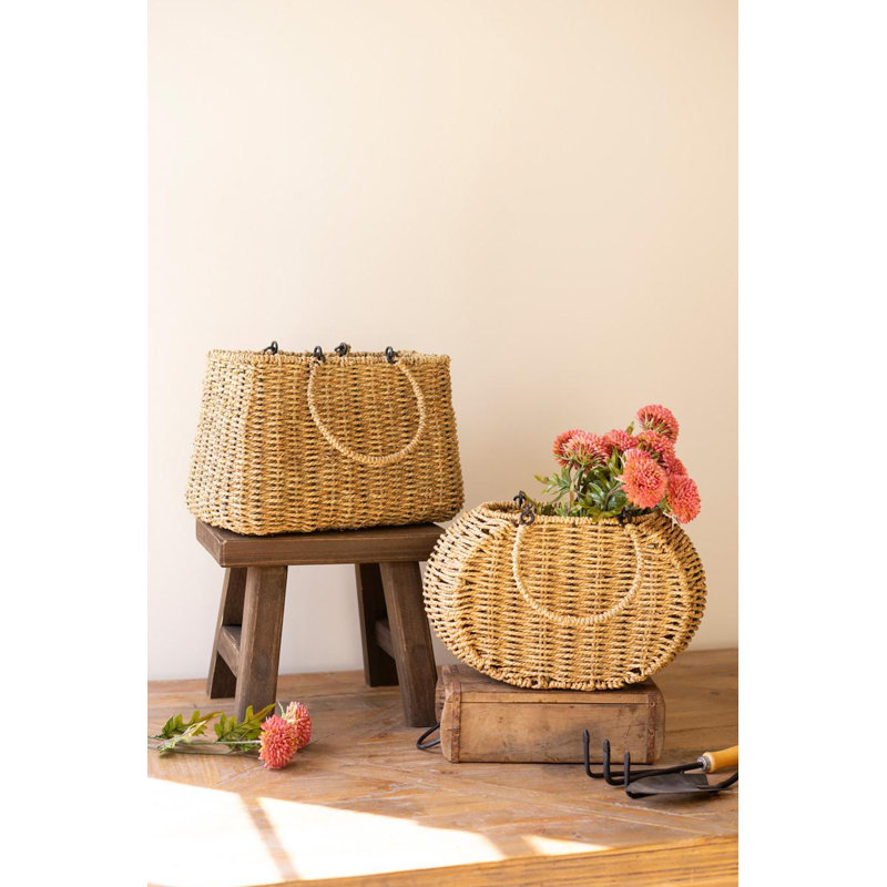  Ensemble de 2 paniers de rangement en vigne tissés avec poignée à charnières - H 10 po