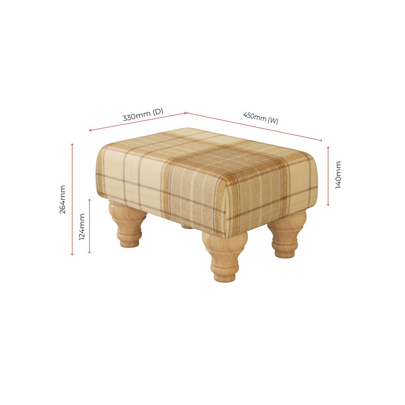 Tartan Material Large Footstools Tartan - Grey - Wood Turned Leg, Natural