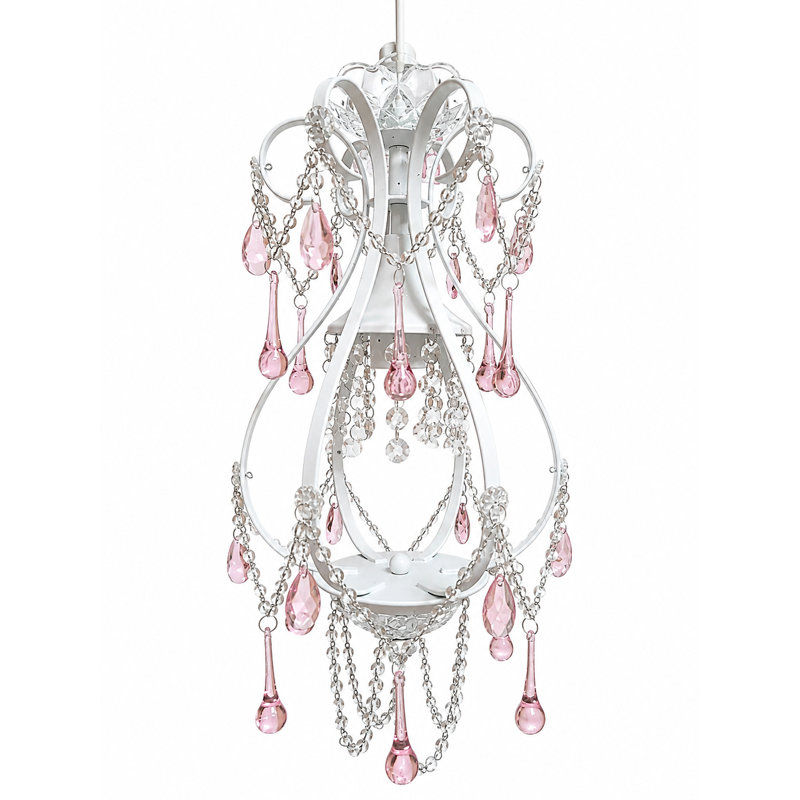1-Light White Pendant With Clear And Pink Crystals