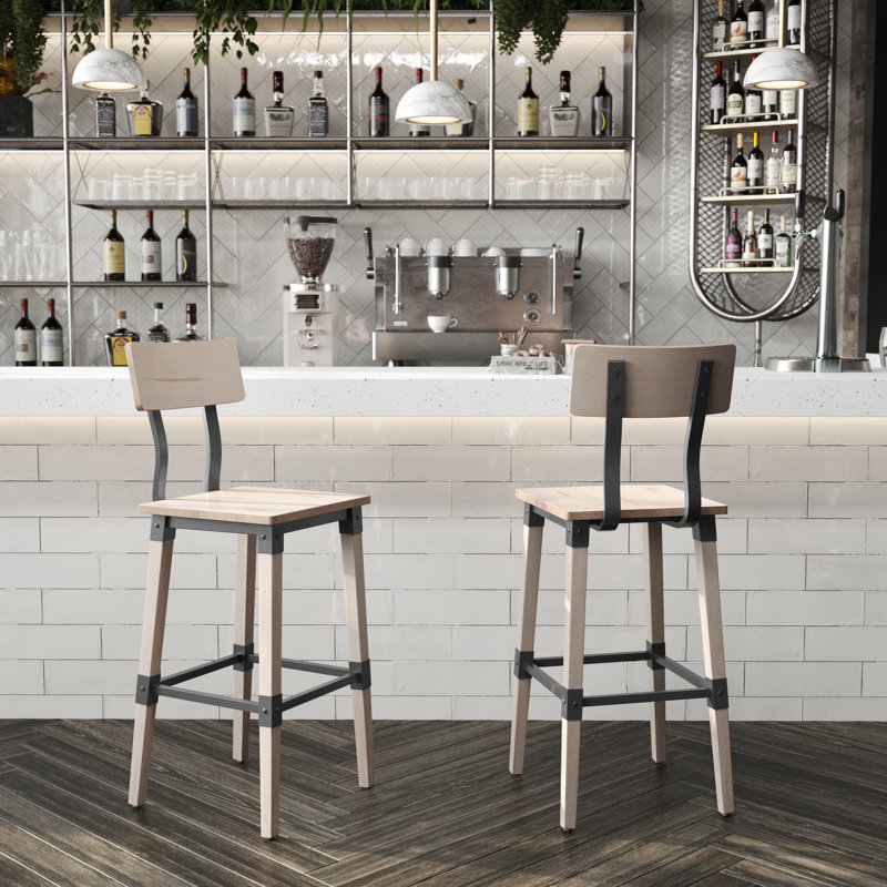 Lazro Commercial Grade Rustic Industrial Style Wood Dining Barstool (Set of 2), 2, White
