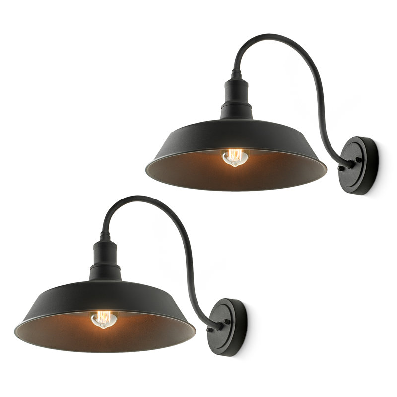 Atiye Farmhouse Outdoor Gooseneck Barn Wall Lantern with Dome Matte Black, 13" H x 14.17" W x 19.89" D