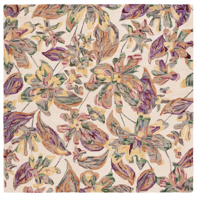 Tapis ivoire / prune en laine / coton touffeté à la main Alcindor
