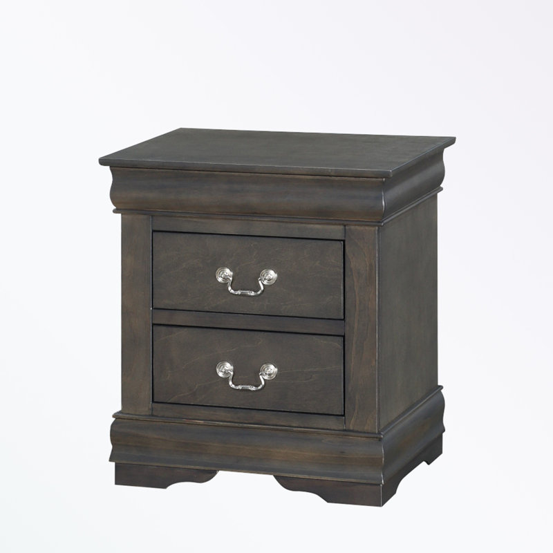 Table de chevet avec deux tiroirs et poignées en métal, Dark Grey