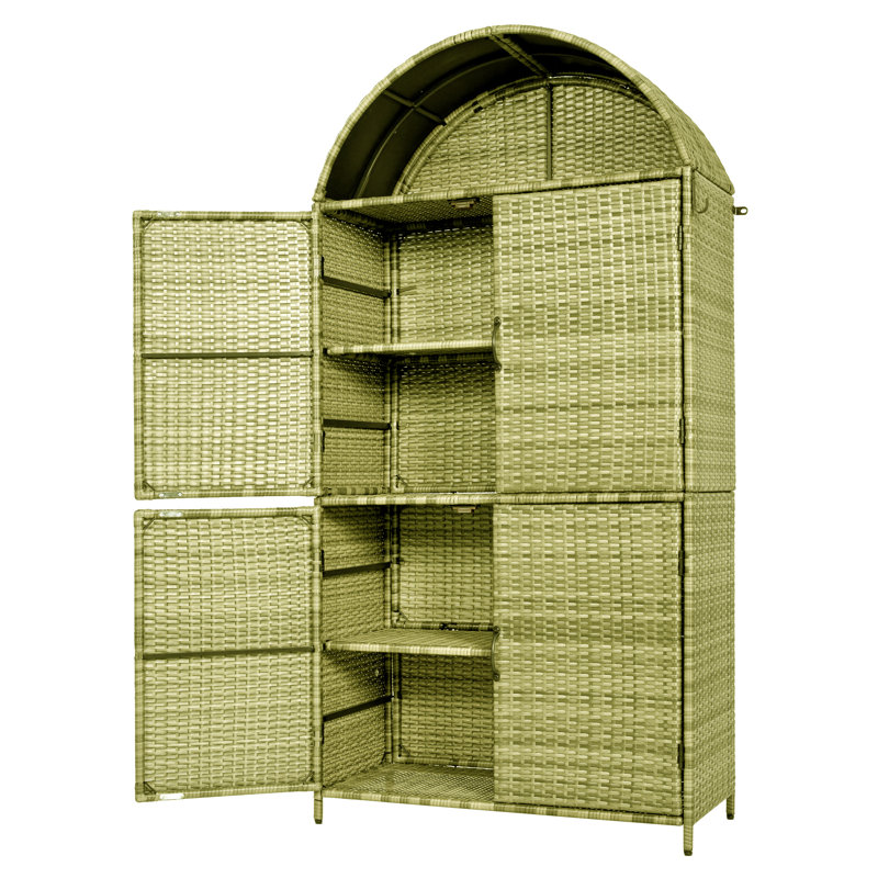 Wicker Outdoor Storage Cabinet For Garden, Backyard, Porch, Green