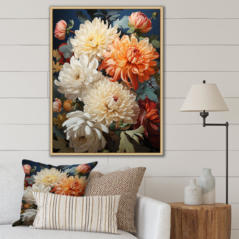 Collage d'automne Yareily Chrysanthemums I, H 44 po x l 34 po x P 1,5 po, Cadre naturel flottant