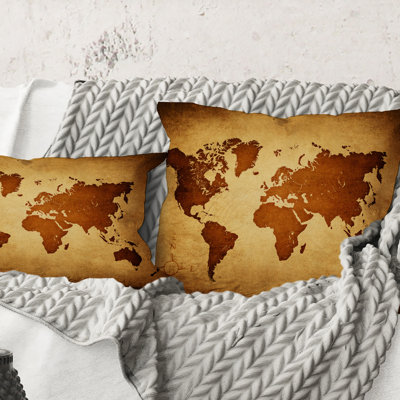 Square,Ancient Map Of The World VI - Vintage Printed Throw Pillow