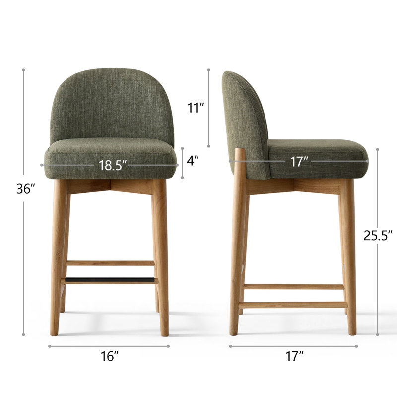 25.5" Modern Upholstered Counter Stools With Solid Wood Legs (Set Of 6), Green