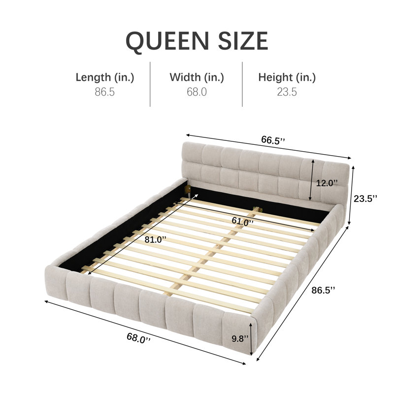 Ebern Designs Chenille Upholstered Bed Frame