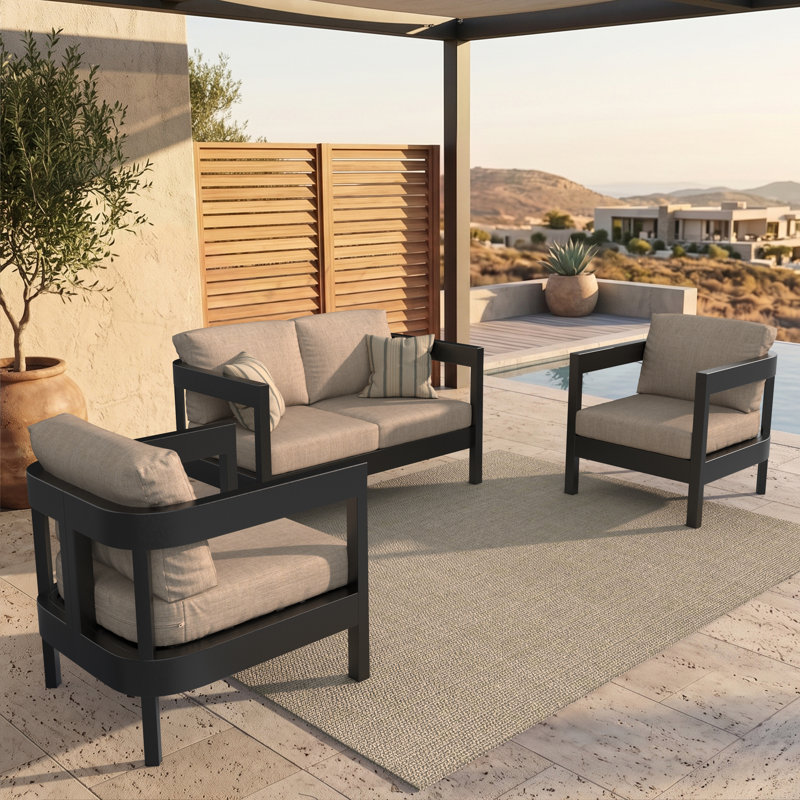 Ensemble de causeuse et de chaise d'extérieur 3 pièces avec coussins Sunbrella, 3 pièces: 2 chaises, causeuse