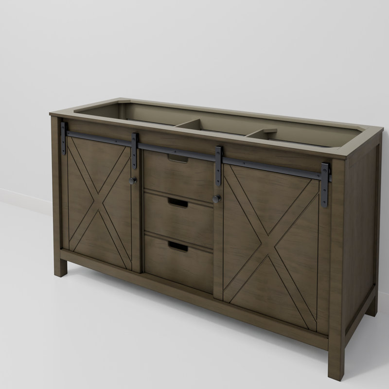 Meuble-lavabo double l 60 po x P 22 po Marsyas, Brun rustique