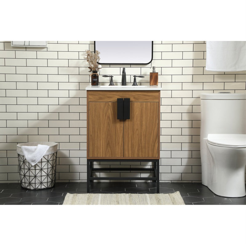 Ensemble de meuble-lavabo simple 24 po Eugene, Brun noyer